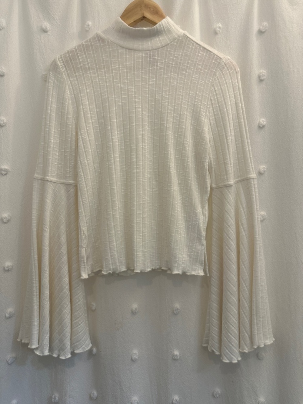 Shyanne Cream Ribbed Bell Sleeve Mock Neck Top